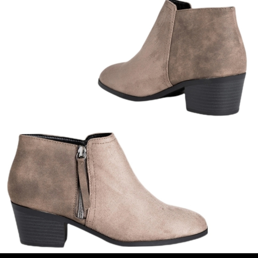 Taupe Two Tone Color Side Zip #6 Ankle Boots